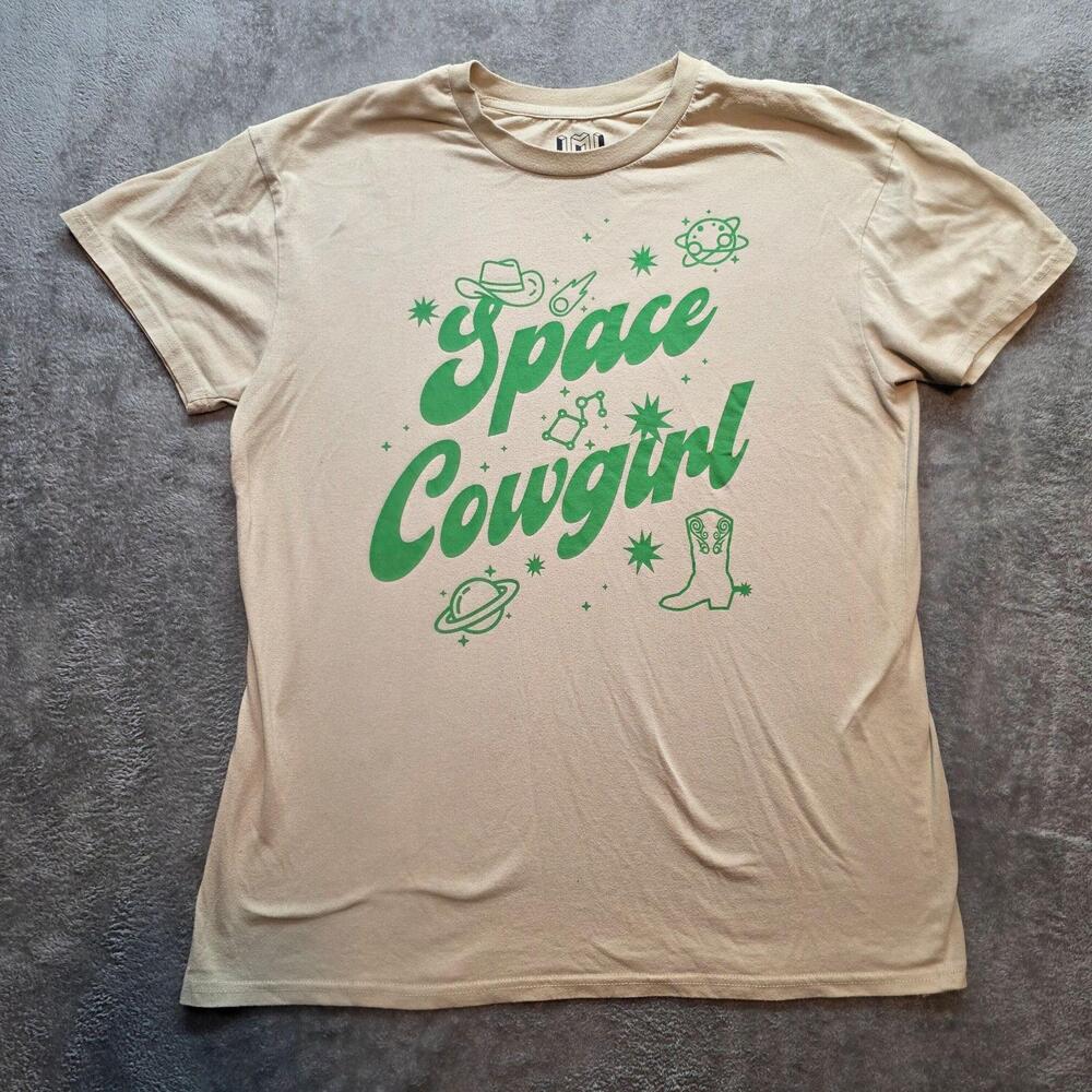 Isaac Morris Shirt Womens L Beige Space Cowgirl Space Western Graphic T-Shirt